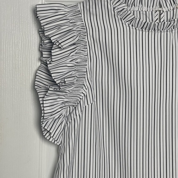 Jodifl Black White Striped Ruffle Cap Sleeve Blouse Top Medium - Picture 3 of 9